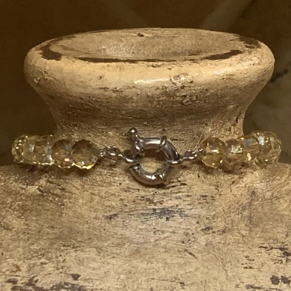 Yellow Gold Crystal AB Coated Strand of Beads w/ Silver Tone Clasp 20.5 Inches - Picture 10 of 10